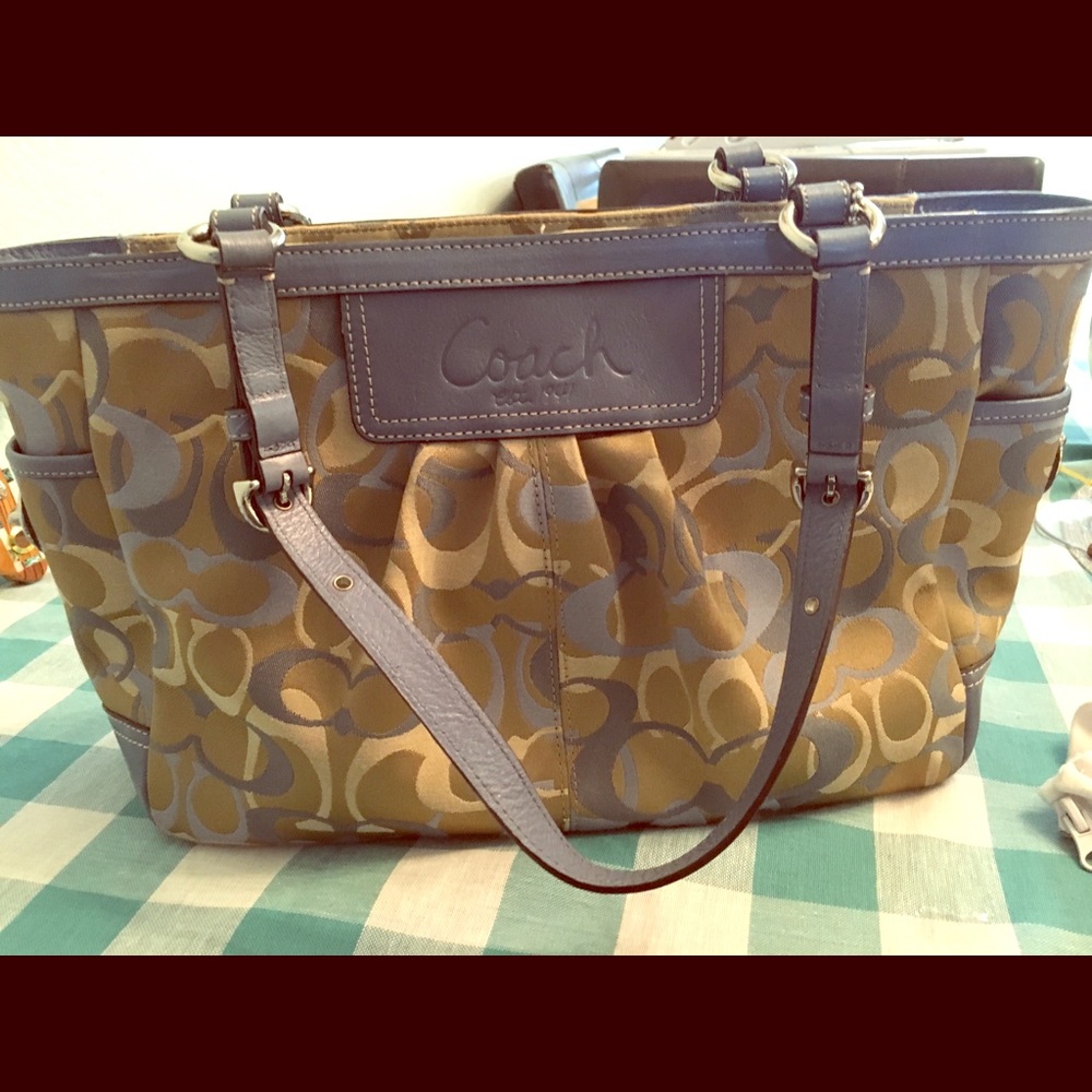 Coach tote bag. baby blue with cream colored